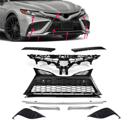 9PCS 2021-2023 Toyota Camry SE XSE Front Grilles Trims Fog Light Covers
