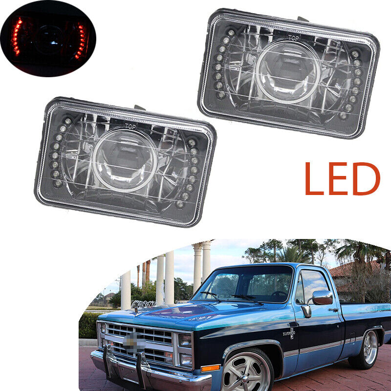 YLT Auto 4x6 Inch LED Headlights With Halo – Fits 1980-86 Chevy C10 Pickup