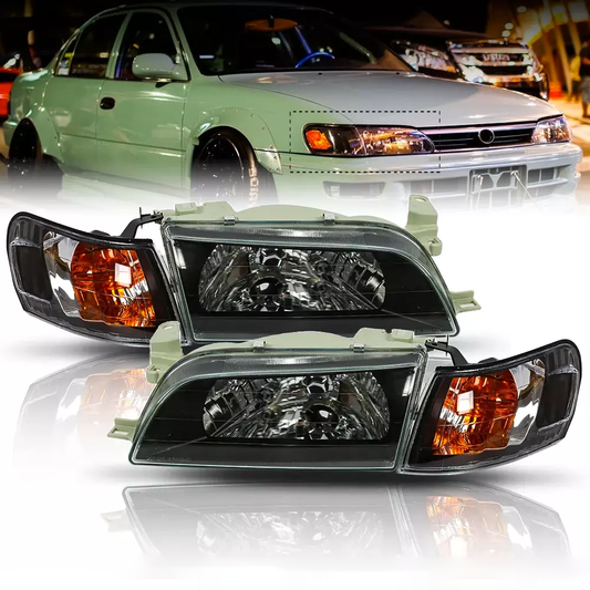 Black JDM Style Clear Headlights & Corner Lamp Fit 1993-1997 Toyota Corolla 4PCS