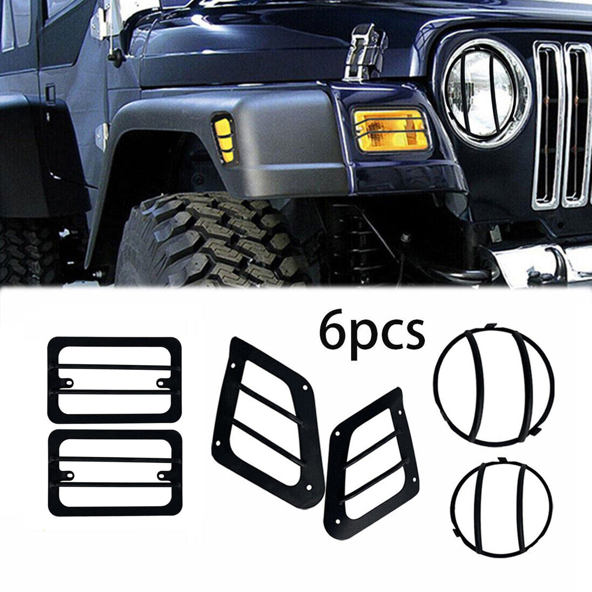 1997-2006 Jeep Wrangler TJ Black Turn Signal Light Headlight Guard