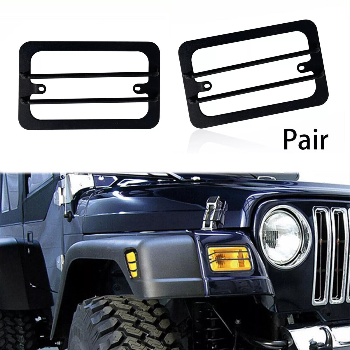 1997-2006 Jeep Wrangler TJ Front Bumper Turn Signal Light Guard Covers