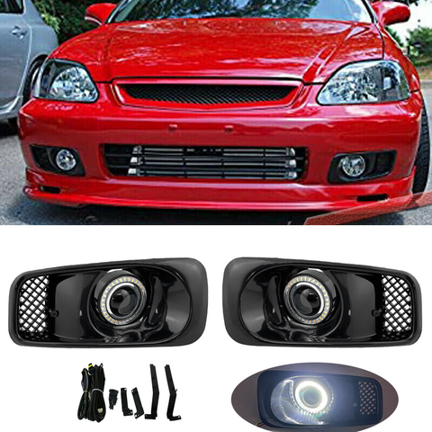  1999-2000 Honda Civic Clear Lens LED Halo Fog Light DRL