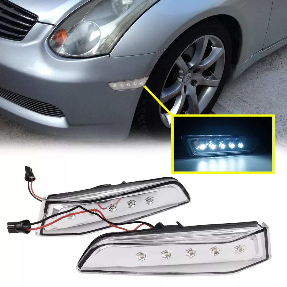  2003-2007 Infiniti G35 Coupe  Clear Lens White LED Side Marker Lights