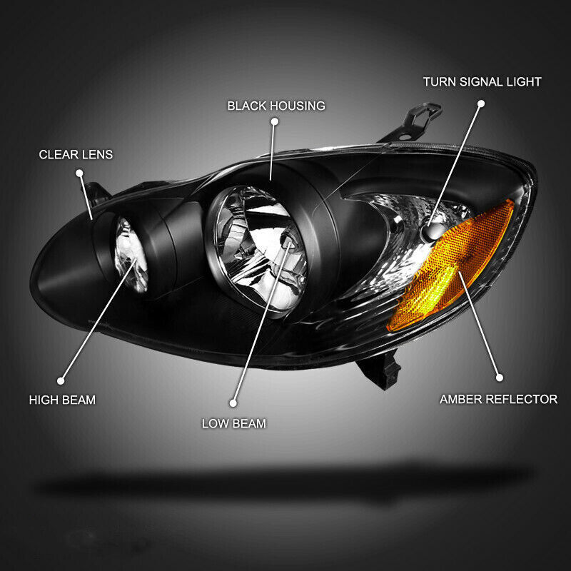 2003-2008 Toyota Corolla CE LE Black Headlights