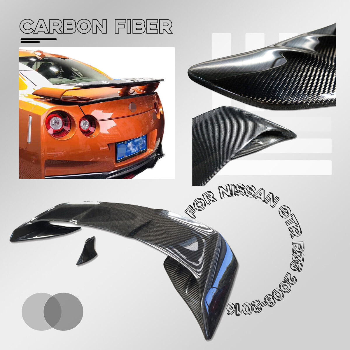 2008-2016 Nissan GTR R35 Carbon Fiber An Air Dam Rear Bumper Spoiler Wing