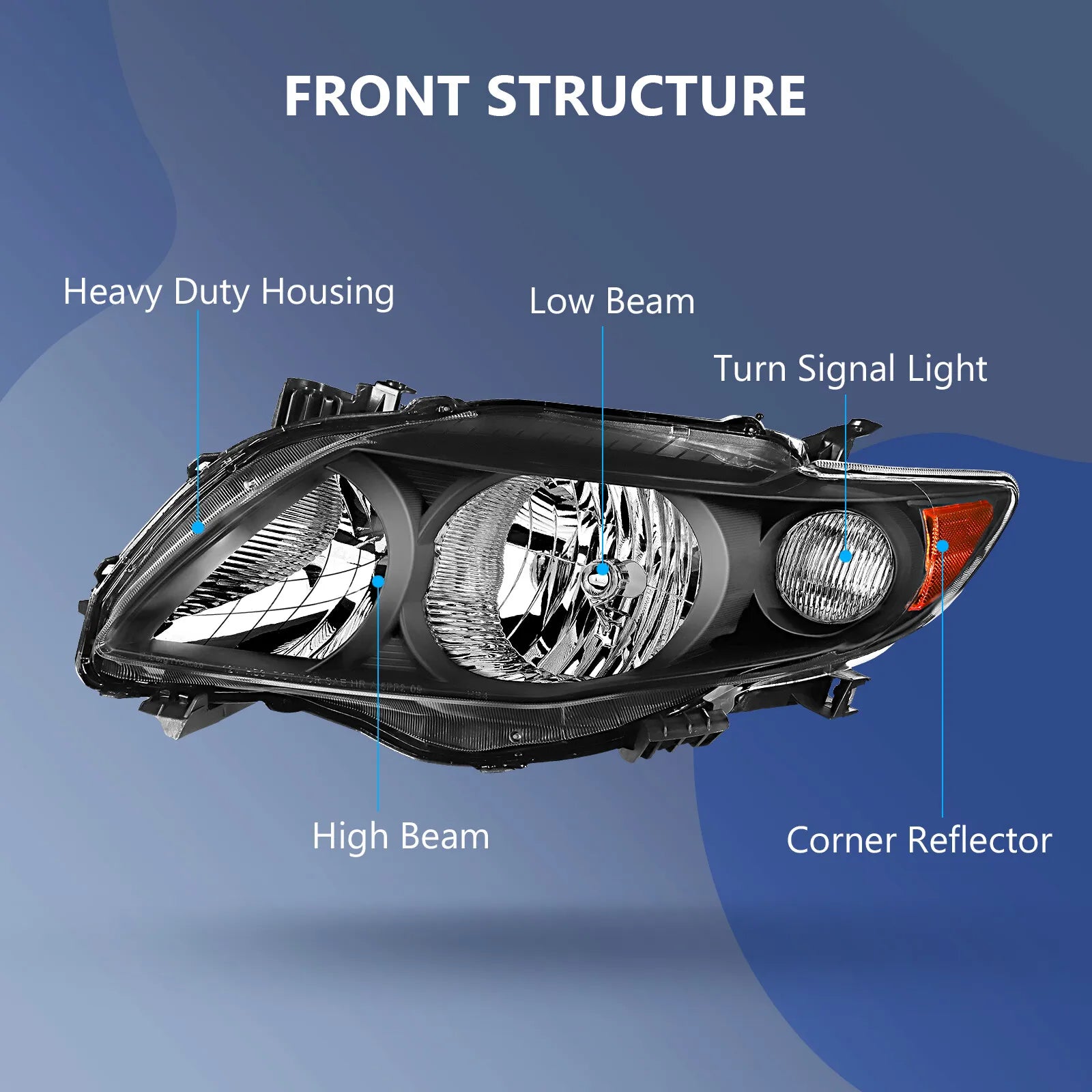 2009 2010 Toyota Corolla Black Housing Headlights