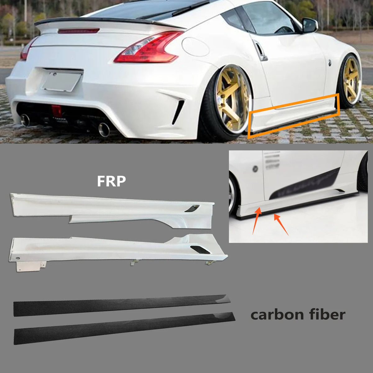 2009-2020 Nissan 370Z Z34 WBS Style Side Skirts Spoiler ＆ Lower Guard Panel 