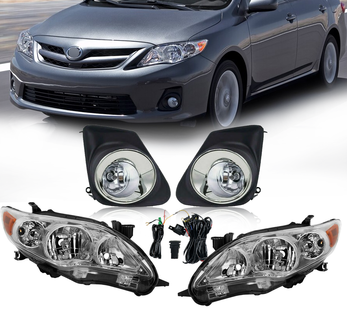 2011 2012 2013 Toyota Corolla Sedan Headlights & Fog Lights