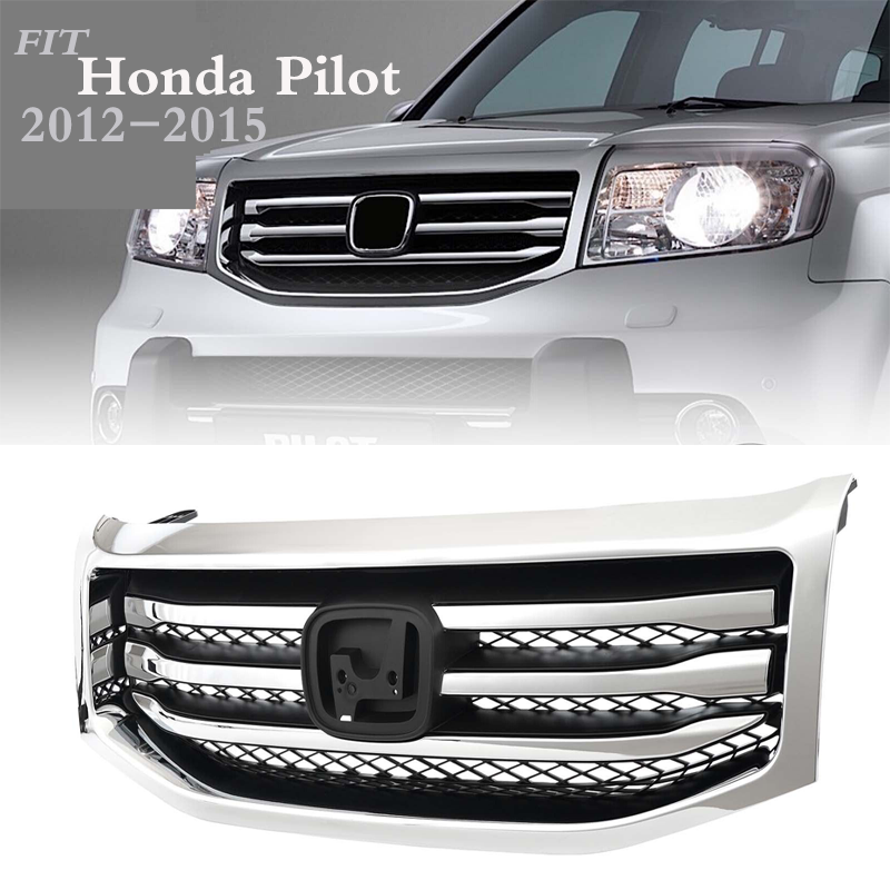 2012-2015 Honda Pilot Front Bumper Grille with silver Molding Surround Trim