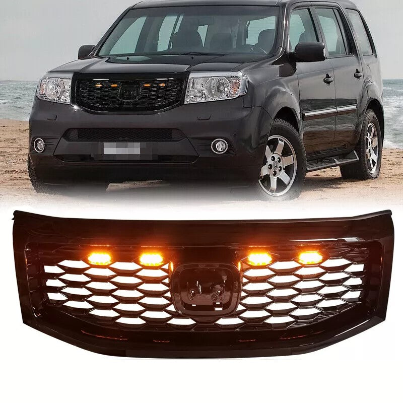 2012-2015 Honda Pilot Honeycomb Black Front Upper Grille with Lights