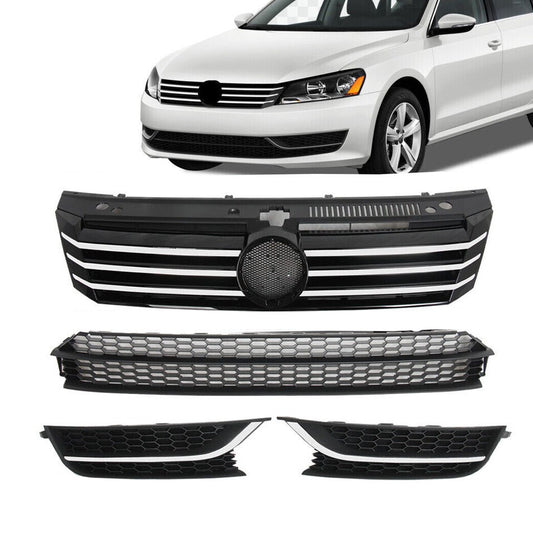  VW Passat 2012-2015 Front Bumper Upper/Lower Grille & Fog Light Bezel Cover