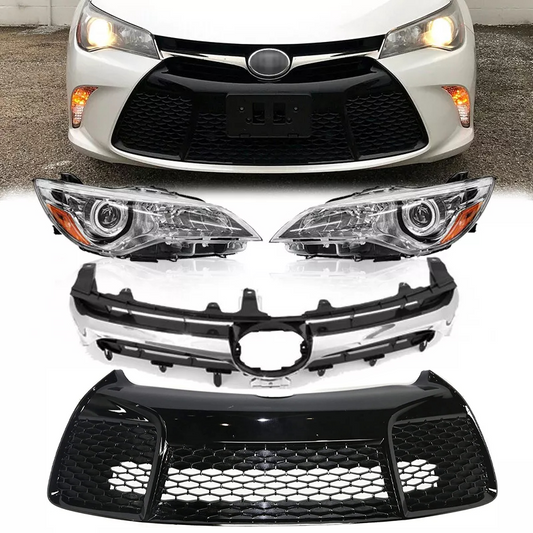 2015-2017 Toyota Camry SE XSE Headlamps 4pcs Headlights+ Upper Lower Grille