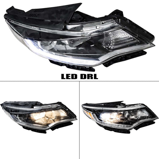 Driver Left Halogen Headlight Assembly For 2014-2015 Kia Optima - KARPAL, Black Housing, SAE/DOT