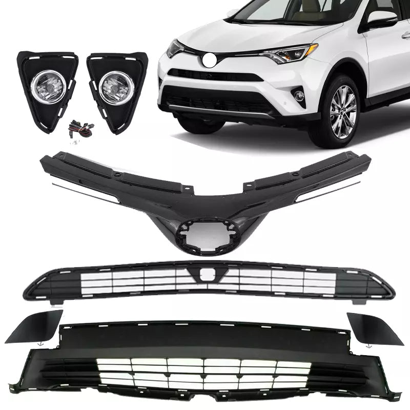 2016 2017 2018 Toyota RAV4 Front Upper & Center & Lower Grille & Fog lights Cover Set 