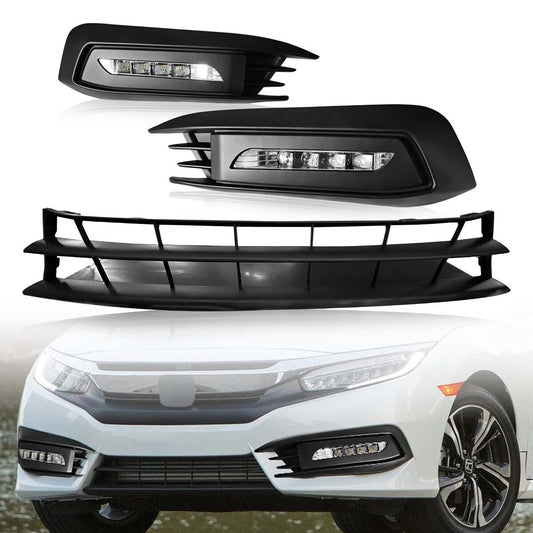 2016-2018 Honda Civic Front Bumper Lower Grille DRL Turn Signal Fog Lights