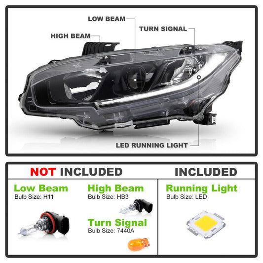 2016-2021 Honda Civic Left Driver Side Headlight