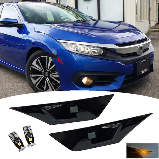 2016-2021 Honda Civic Smoked Side Marker Lamp Turn Signal Light With Led Bulbs