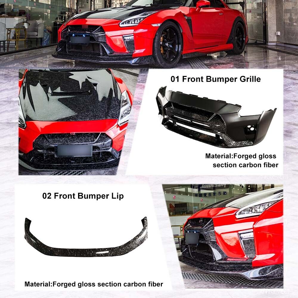 2017+ Nissan GTR R35 Carbon Fiber Forged Gloss Front Bumper Grille& Lip