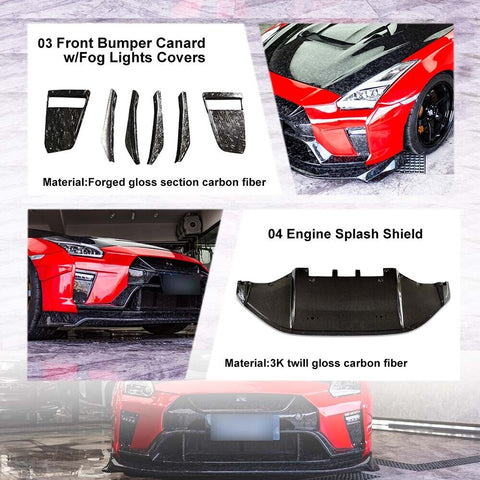 2017+ Nissan GTR R35 Carbon Fiber Forged Gloss  Fog Light Cover&Front lip&Front Bumper Canard&Engine Splash Shield 