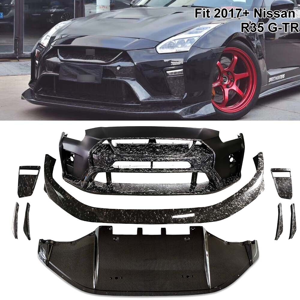 2017+  Nissan GTR R35 Carbon Fiber Forged Gloss Front  Bumper& Fog Light Cover&Front lip&Front Bumper Canard&Engine Splash Shield Cover