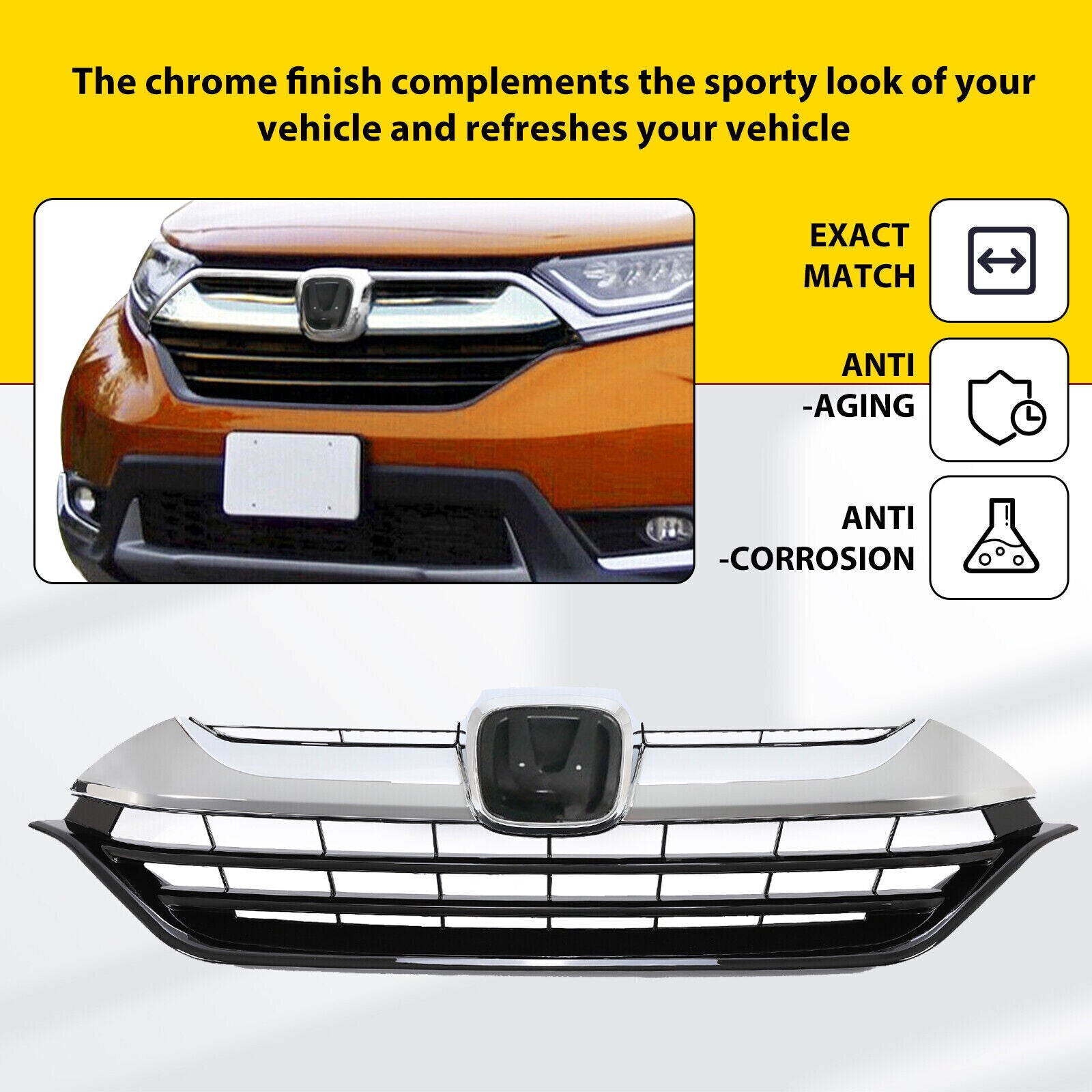 2017 2018 2019 Honda CR-V Front Upper Grille With Chrome Trim