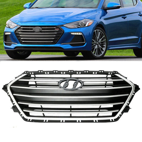 2017 2018 Hyundai Elantra Black Chrome Front Bumper Upper Grille