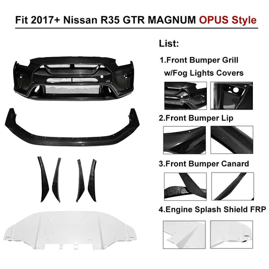 2017+ R35 GTR GT-R Carbon Fiber 3K Twill Gloss Front Bumper Body Lip Kits