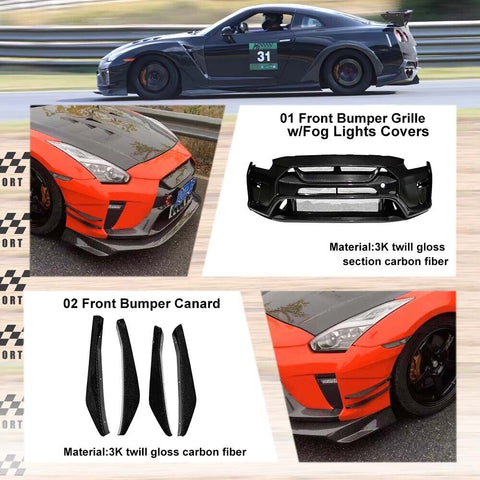 2017+ R35 GTR GT-R Carbon Fiber 3K Twill Gloss Front Bumper Body Lip Kits