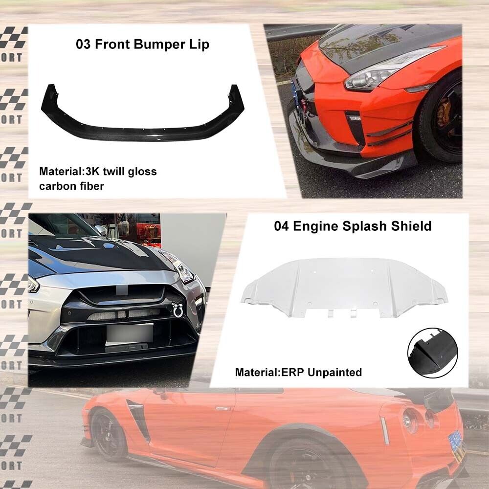 2017+ R35 GTR GT-R Carbon Fiber 3K Twill Gloss Front Bumper Body Lip Kits