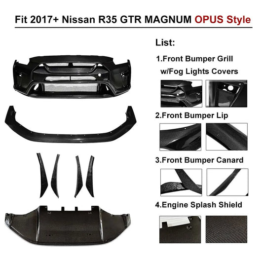 2017+ R35 GT-R Carbon Fiber 3K Twill Gloss Front Bumper grille