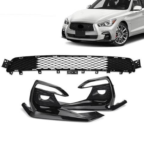 2018-2022 Infiniti Q50 Sport Front Bumper Lower Grille & Fog Light Covers