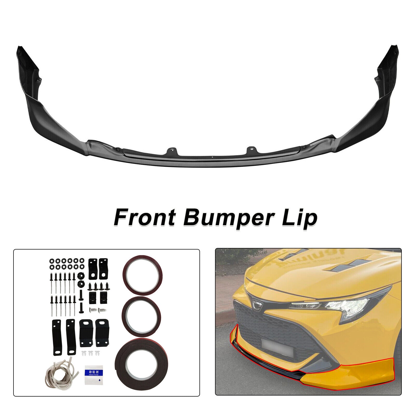 Dtangor Glossy Black Front Bumper Lip & Side Skirt Splitter Kit For Corolla LE/XLE 2021-2025