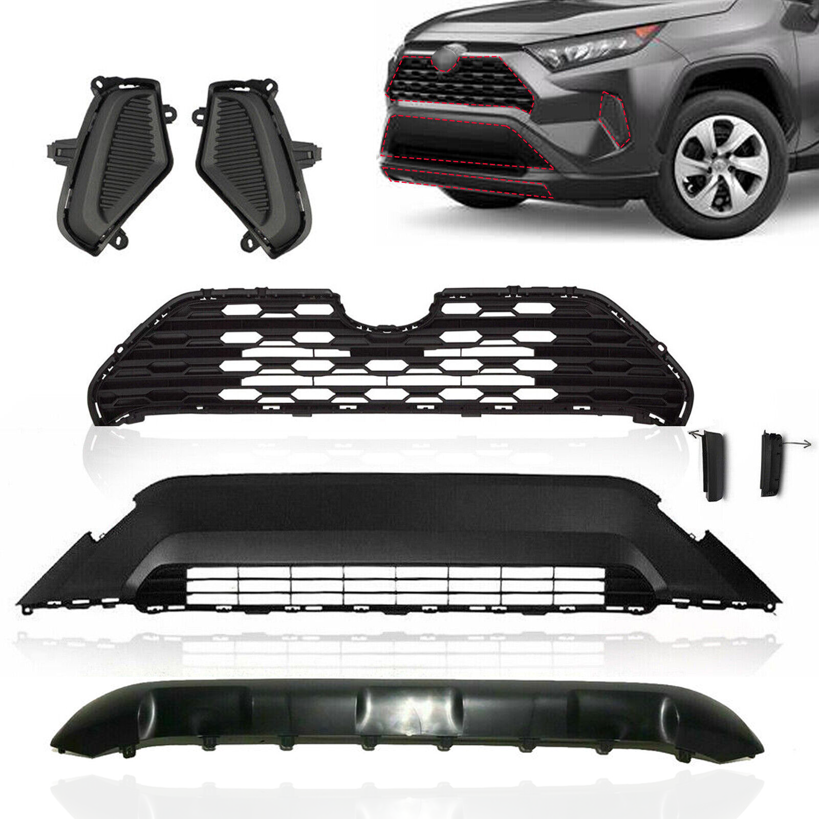 2019-2021 Toyota RAV4 Front Upper Lower Bumper Grille Fog light Cover 