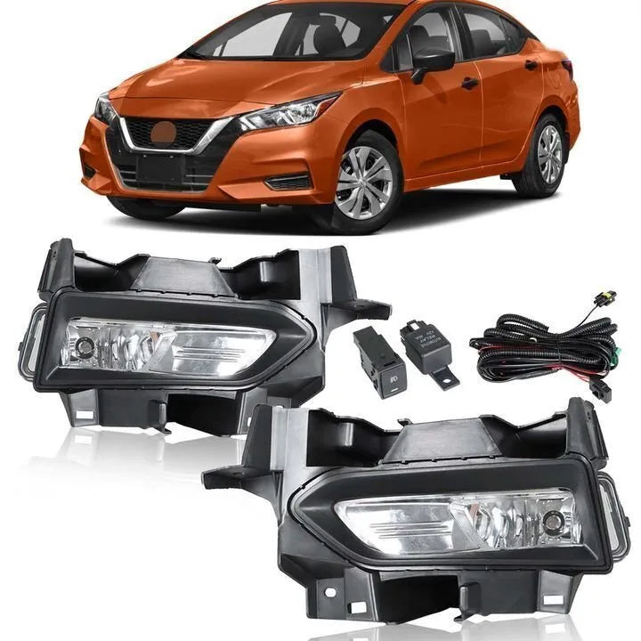 2020 2021 Nissan Versa Bumper Fog Lights Chrome wIith Bezel+Harness