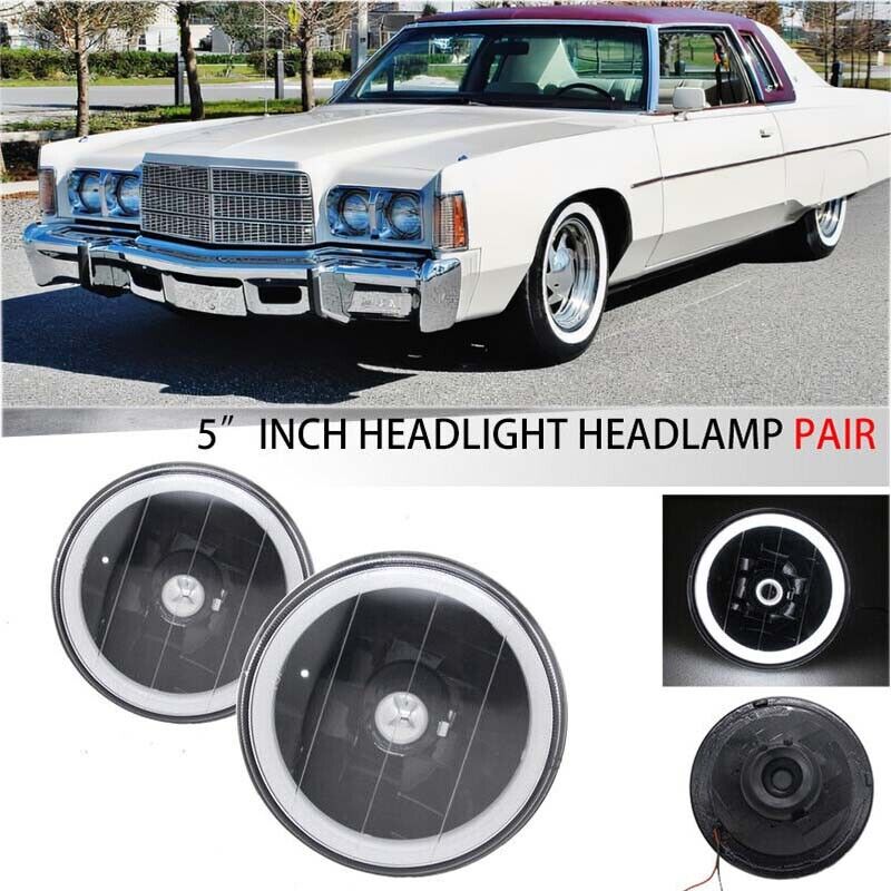 5.75 Inch Round White LED Halo Angel Eyes Headlight