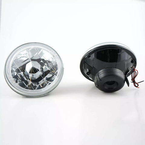 5.75 inch Round White Halo Angel Eye Diamond Cut Clear Lens Headlight