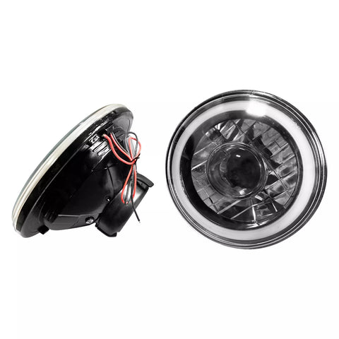 7" Round White Halo Black Housing Projector HeadLights