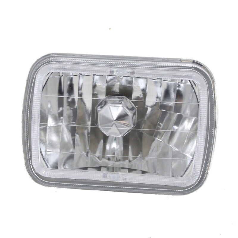 7X6" LED White Halo Angel Eyes Crystal Square Headlights