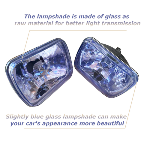 2PCS 7x6" Inch Rectangle Blue Lens Diamond Cut Universal Headlights