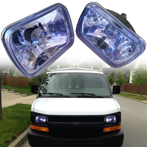 2PCS 7x6" Inch Rectangle Blue Lens Diamond Cut Universal Headlights