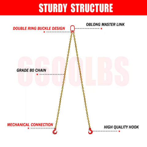 1PC 5/16"x6' G80 Lifting Chain Sling w/2 Legs 3T/6600lbs Capacity w/ Grab Hooks
