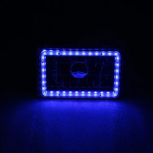 Glass Blue SMD LED Halo 4 X6 Inch Black&Chrome Headlight