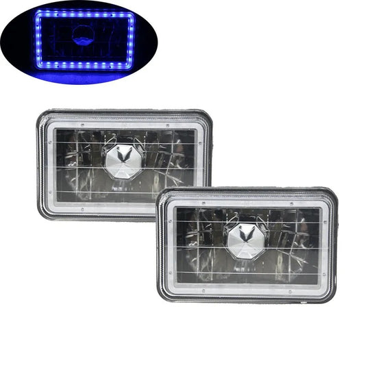 Glass Blue SMD LED Halo 4 X6 Inch Black&Chrome Headlight