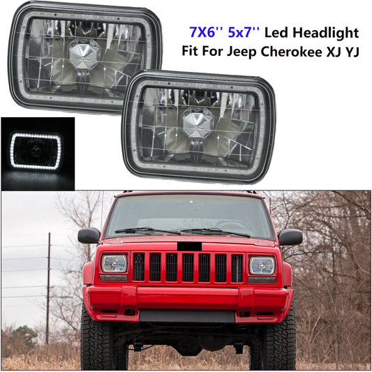 Jeep Cherokee XJ YJ  7X6'' 5x7'' Inch Rectangle LED Headlights