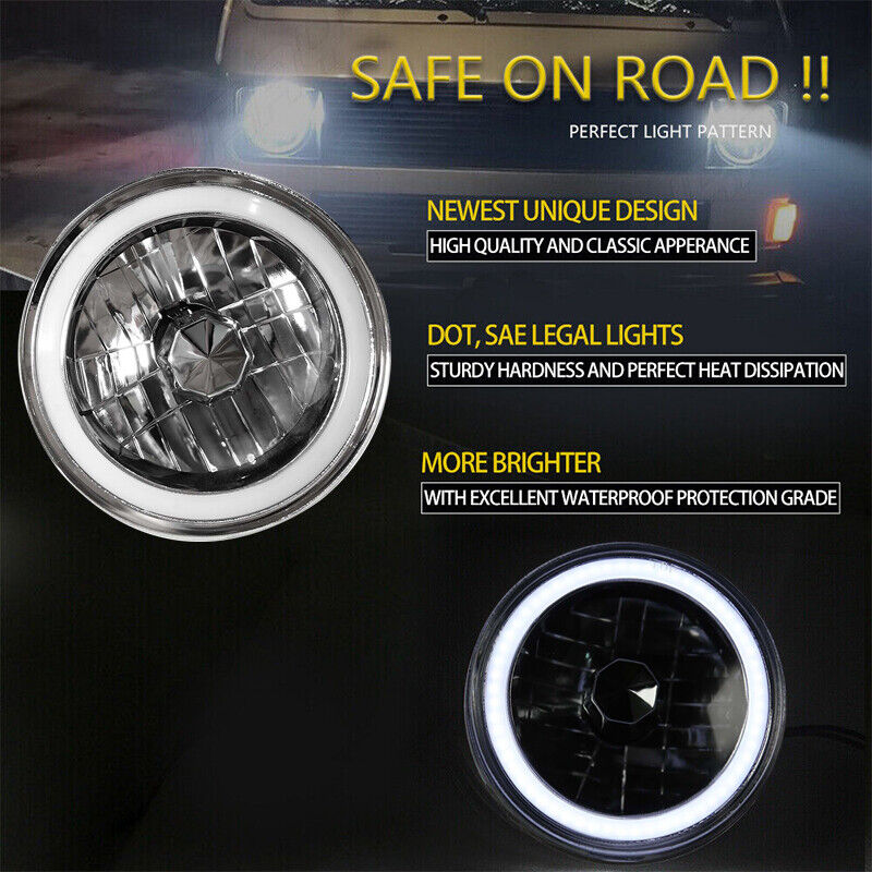 7" Round White LED Halo Headlights