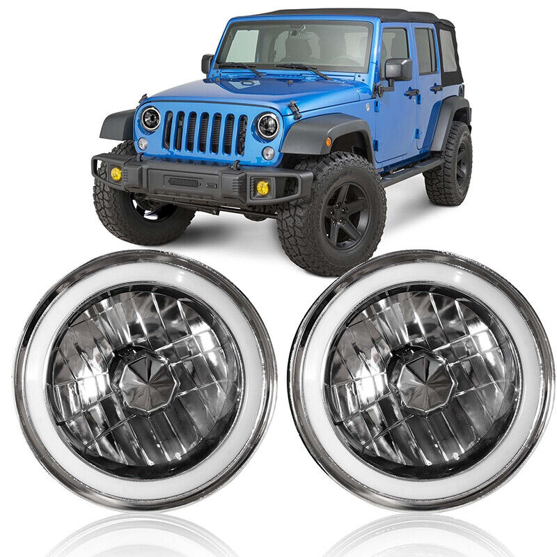 7" Round White LED Halo Headlights