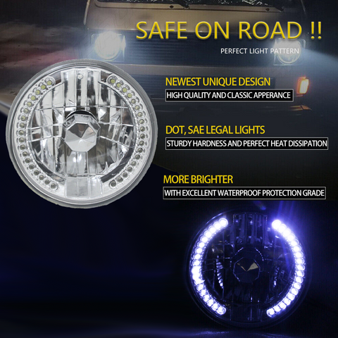 7 Inch Round White LED Halo Headlights