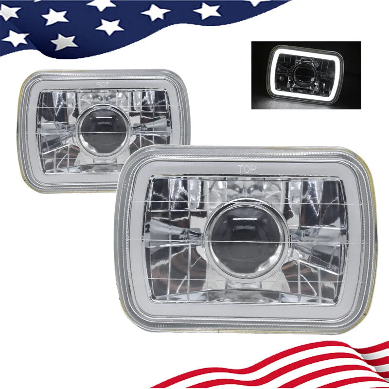 LED 7" Inch White CCFL 7X6 Halo Diamond Cut Chrome Projector Headlights