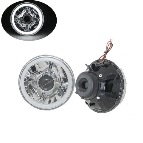 LED Angel Eyes 5 3/4" Inch Round White Halo Chrome Projector Headlights