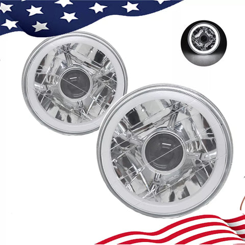 LED Angel Eyes 5 3/4" Inch Round White Halo Chrome Projector Headlamps